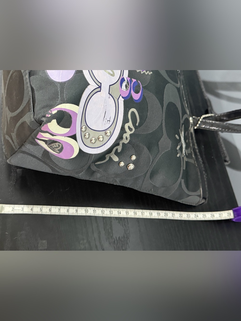 Coach poppy Black Signature Canvas Tote with Purple Accents - Picture 8 of 10